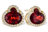14K Yellow Gold Garnet Stud Earrings with Diamond Halo